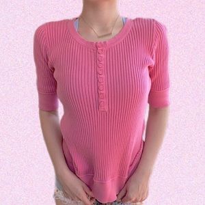 Liz Claiborne • Pink Ribbed 1/4 Sleeve Sweater Top 💓